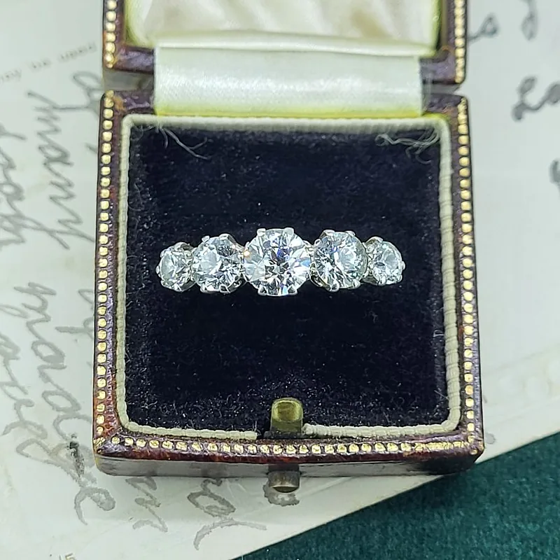 18ct Old European Cut Diamond Five Stone Ring weighing 2.65cts — image 14