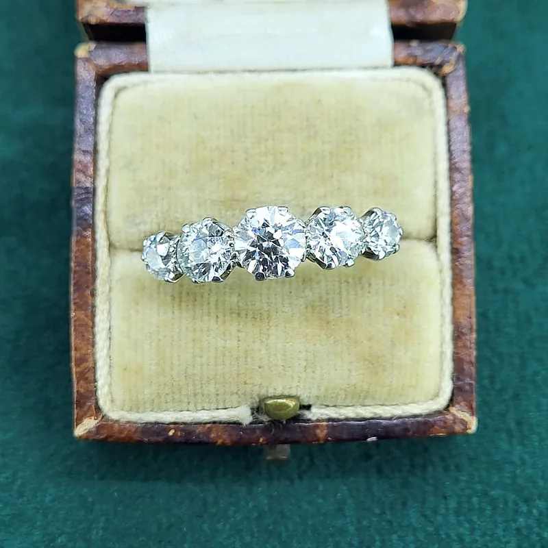 18ct Old European Cut Diamond Five Stone Ring weighing 2.65cts — image 3