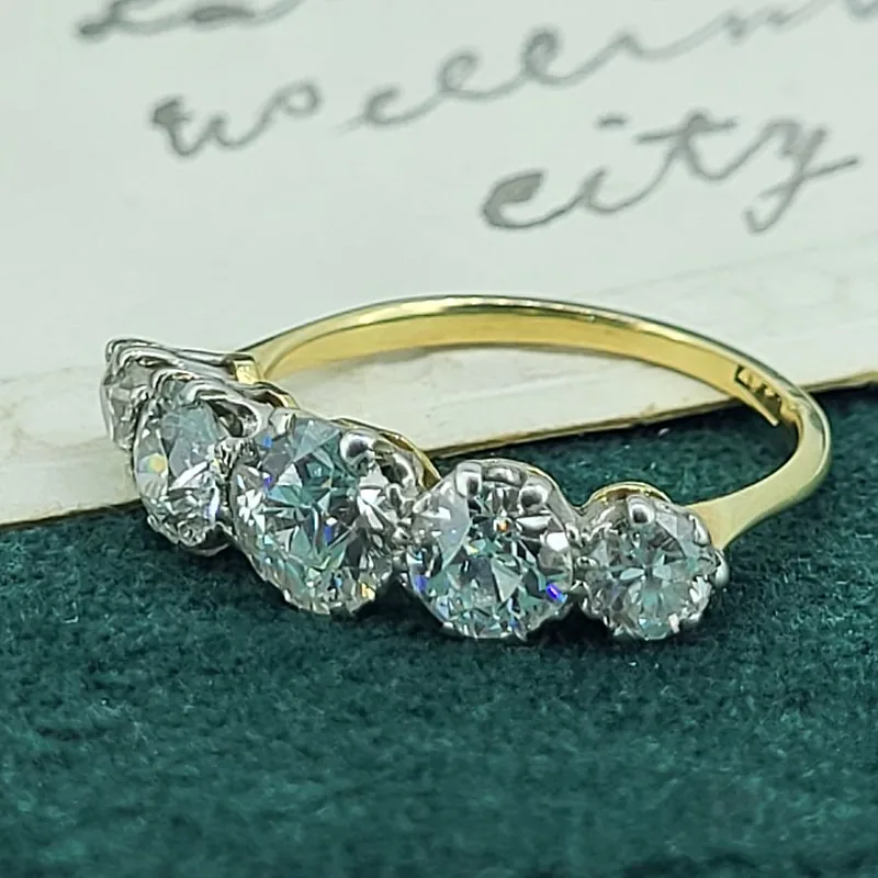 18ct Old European Cut Diamond Five Stone Ring weighing 2.65cts — image 5