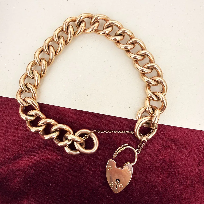 Antique 9ct Rose Gold Hollow Charm Bracelet — image 3