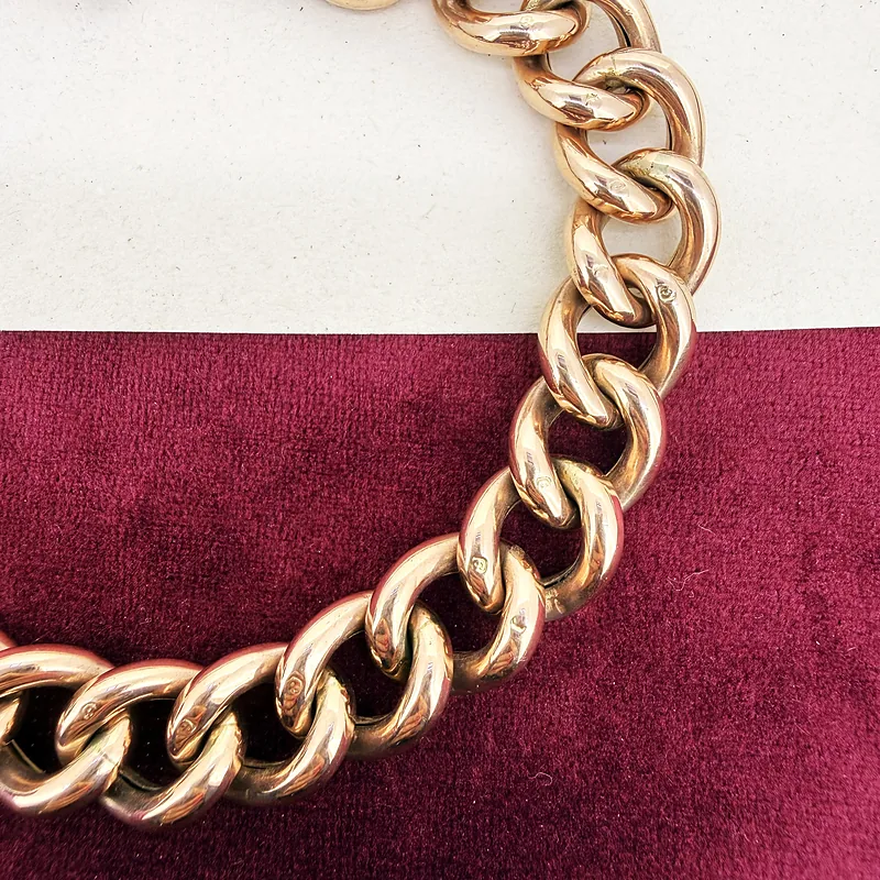 Antique 9ct Rose Gold Hollow Charm Bracelet — image 8