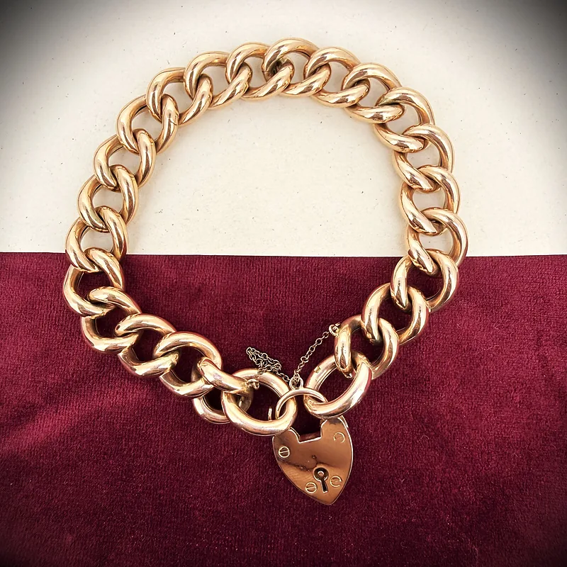 Antique 9ct Rose Gold Hollow Charm Bracelet