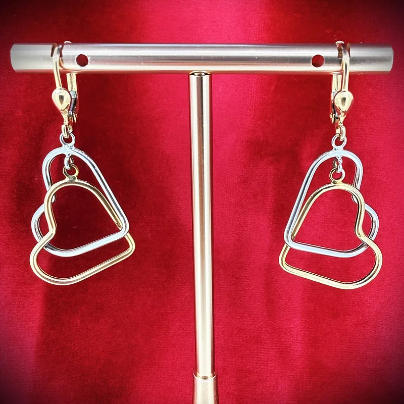 9ct Two-Tone Open Heart Drop Earrings