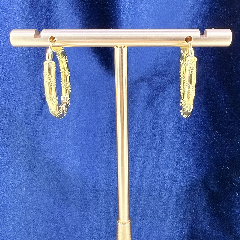 Vintage 9ct Yellow Gold Textured Hoop Earrings — image 2