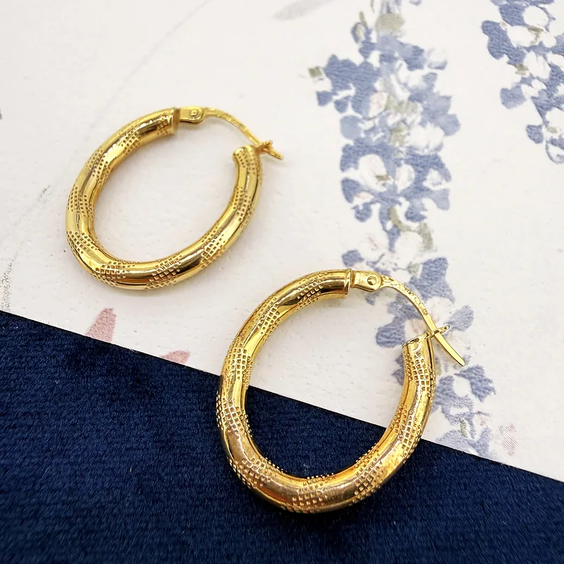 Vintage 9ct Yellow Gold Textured Hoop Earrings — image 5