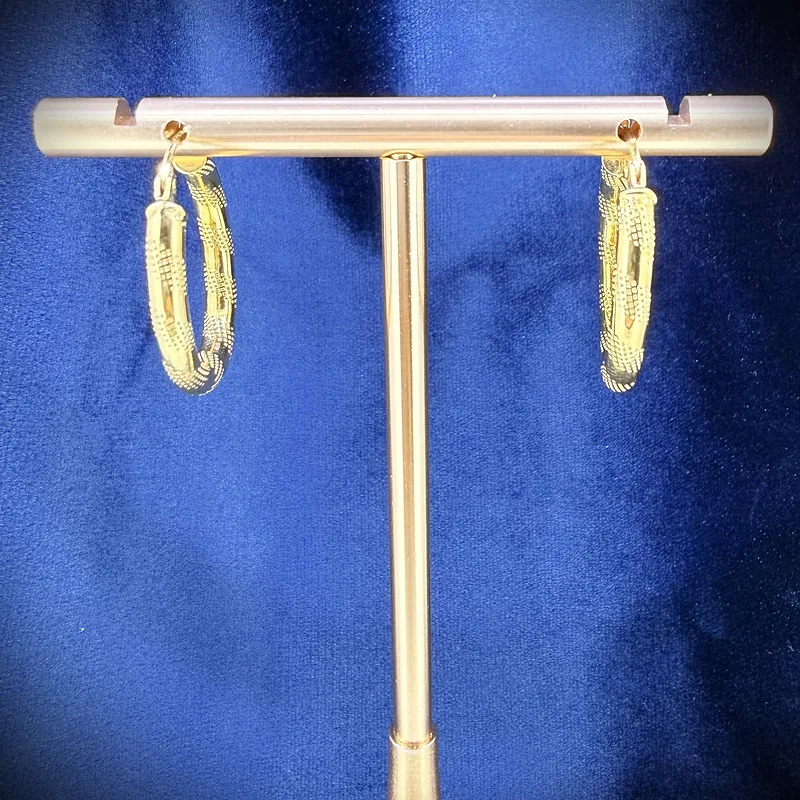 Vintage 9ct Yellow Gold Textured Hoop Earrings — image 1