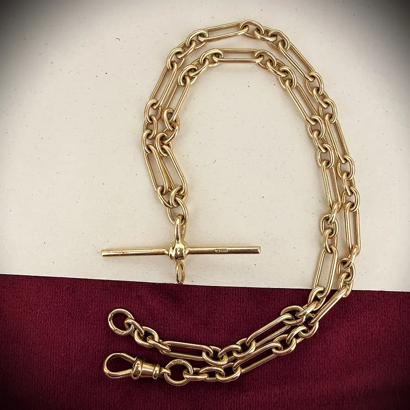 9ct Yellow Gold Trombone Albert Chain, Birmingham 1992