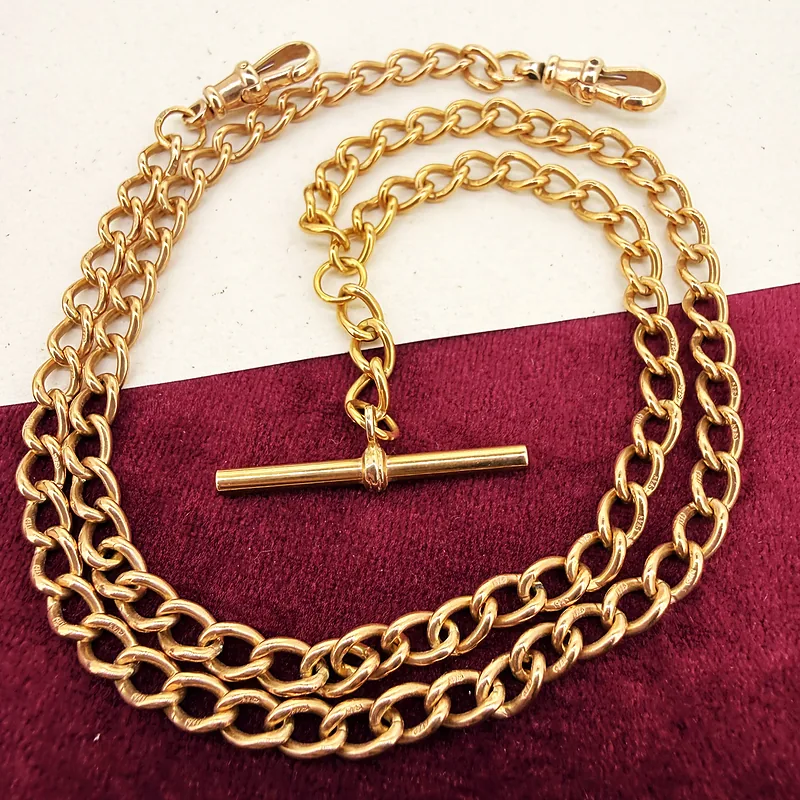 9ct Rose Gold Curb Link Albert Chain Necklace — image 3
