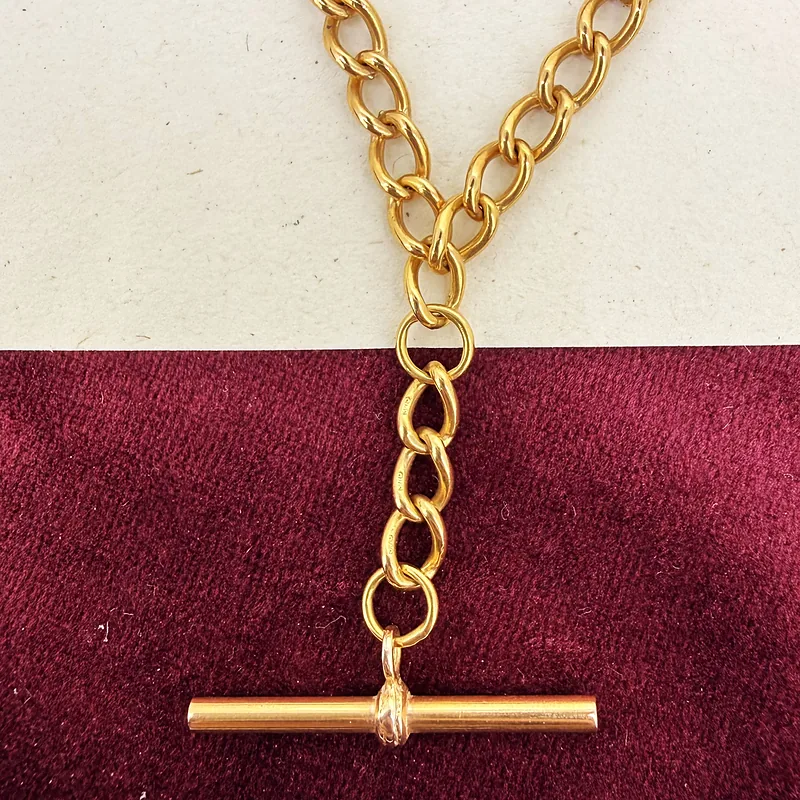 9ct Rose Gold Curb Link Albert Chain Necklace — image 4