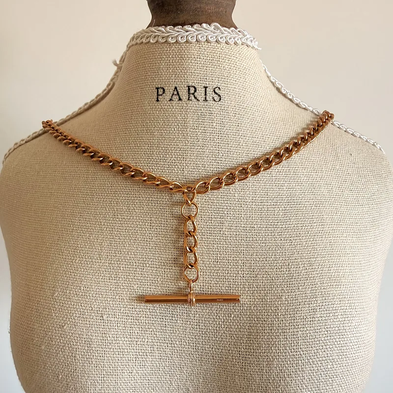 9ct Rose Gold Curb Link Albert Chain Necklace — image 8