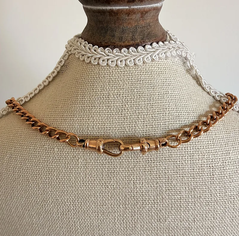 9ct Rose Gold Curb Link Albert Chain Necklace — image 10