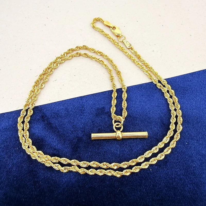 9ct Yellow Gold Rope Link Necklace with T-Bar — image 3