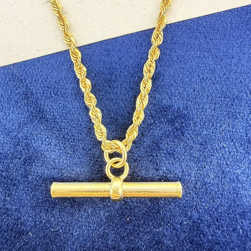 9ct Yellow Gold Rope Link Necklace with T-Bar — image 4