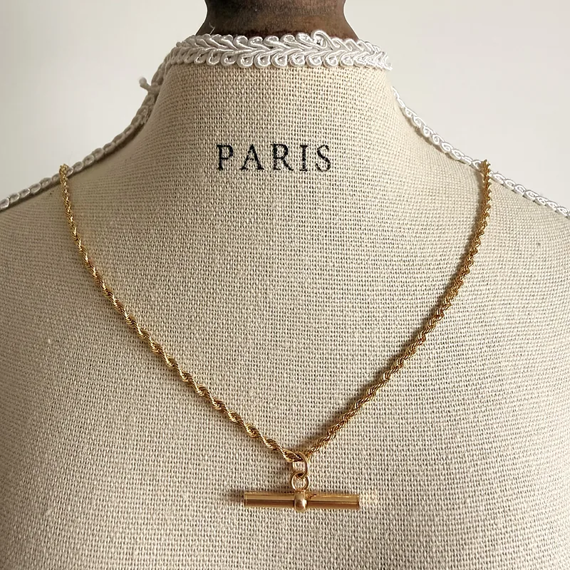 9ct Yellow Gold Rope Link Necklace with T-Bar — image 8