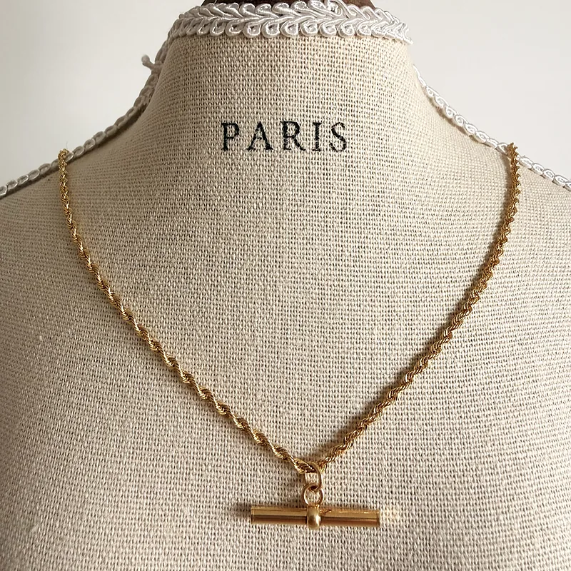 9ct Yellow Gold Rope Link Necklace with T-Bar — image 9