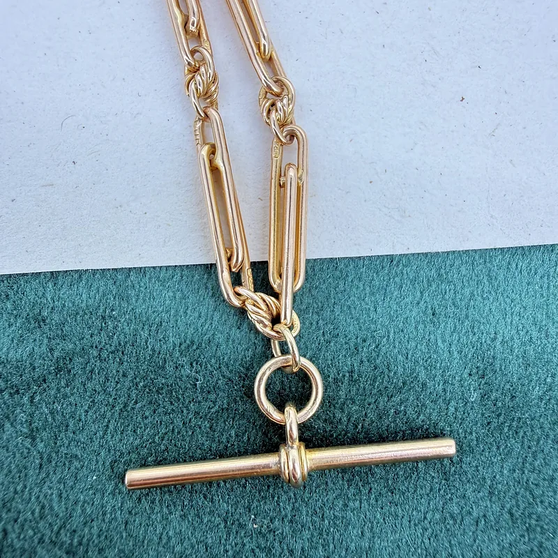 9ct Yellow Gold Trombone Link Albert Chain — image 4