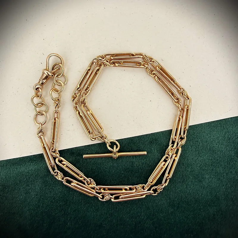 9ct Yellow Gold Trombone Link Albert Chain — image 1