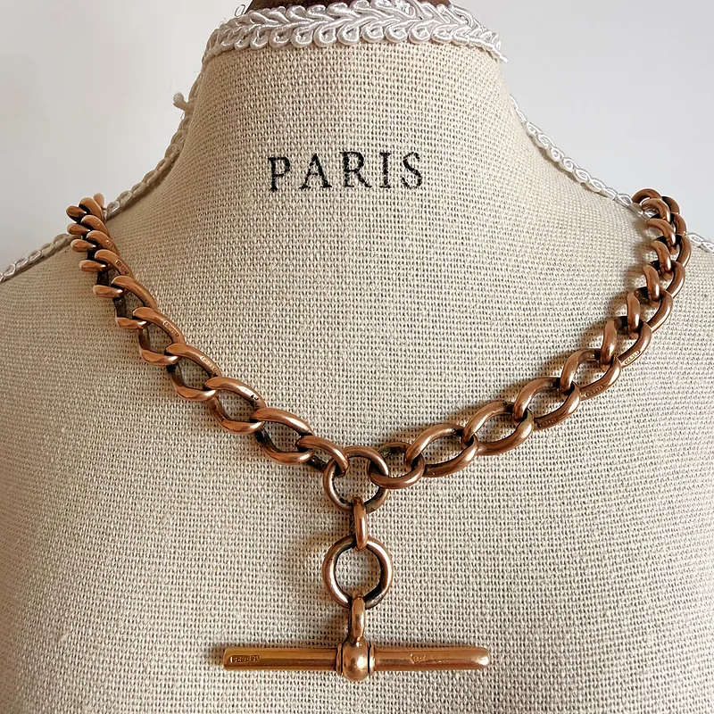 Antique 15ct Yellow Gold Albert Chain with T-bar — image 11