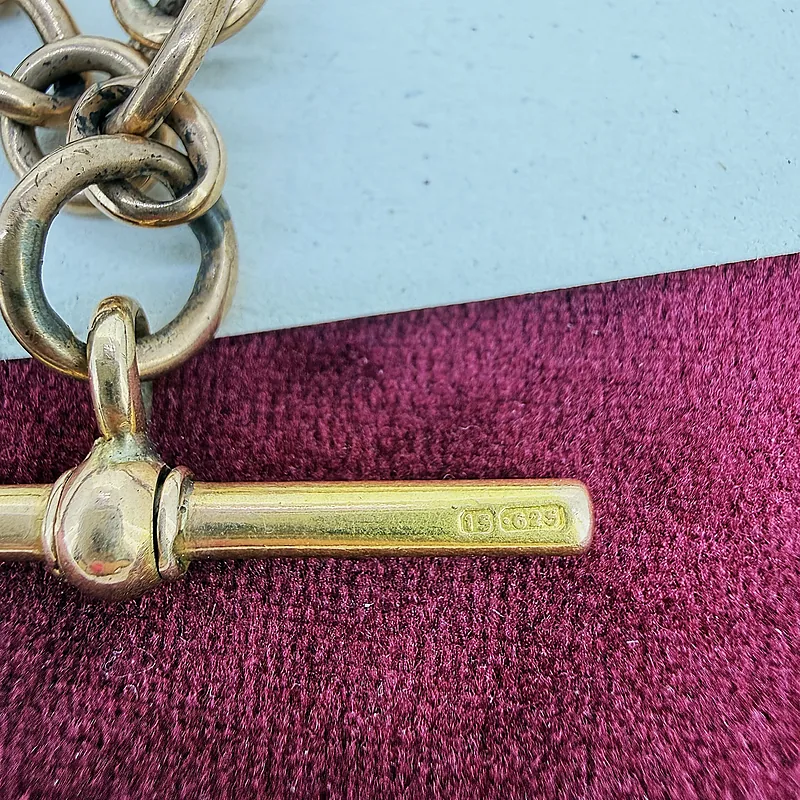 Antique 15ct Yellow Gold Albert Chain with T-bar — image 5