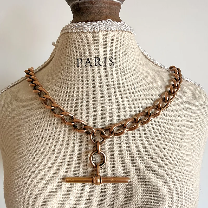 Antique 15ct Yellow Gold Albert Chain with T-bar — image 10