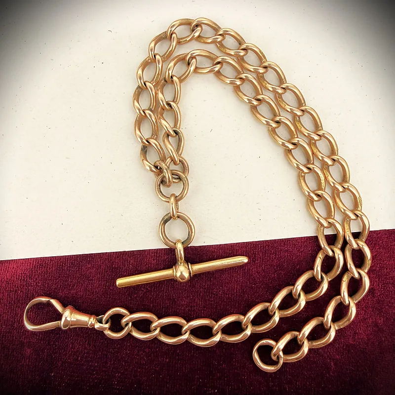 Antique 15ct Yellow Gold Albert Chain with T-bar — image 1