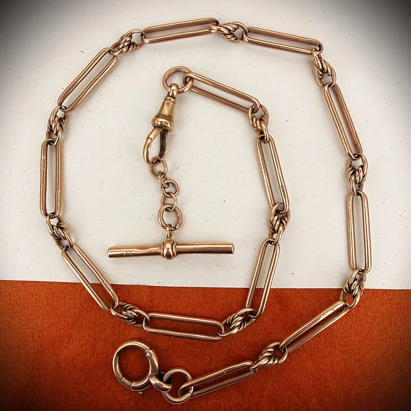 Antique 9ct Rose Gold Trombone Albert Chain