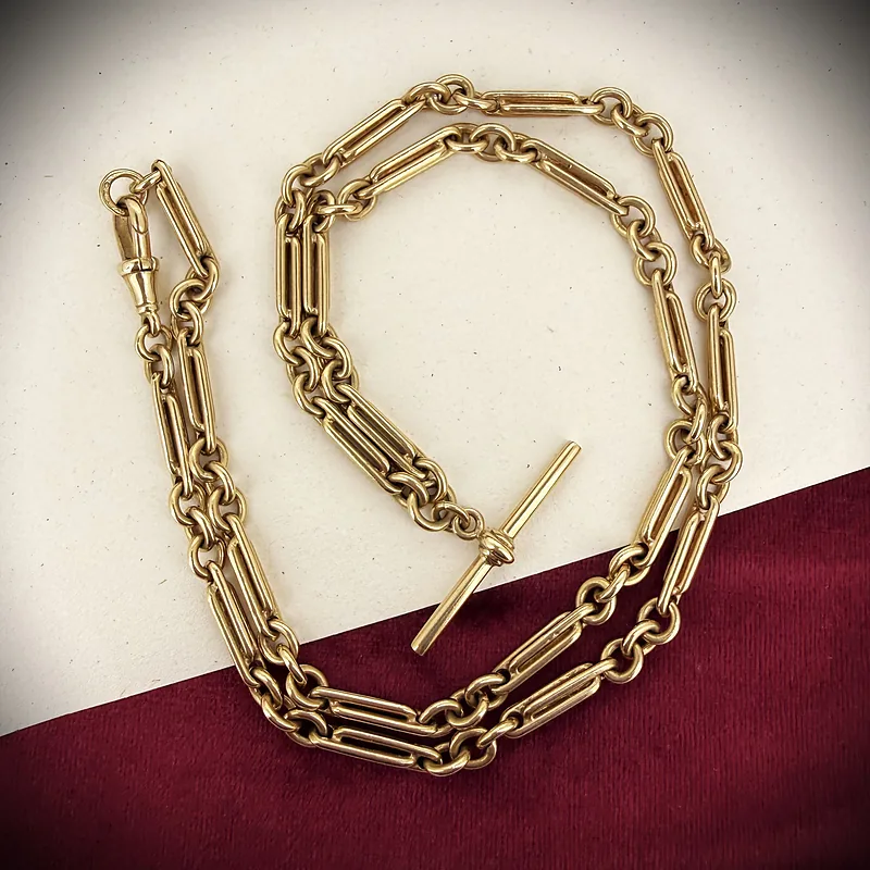Antique 9ct Yellow Gold Trombone Albert Chain