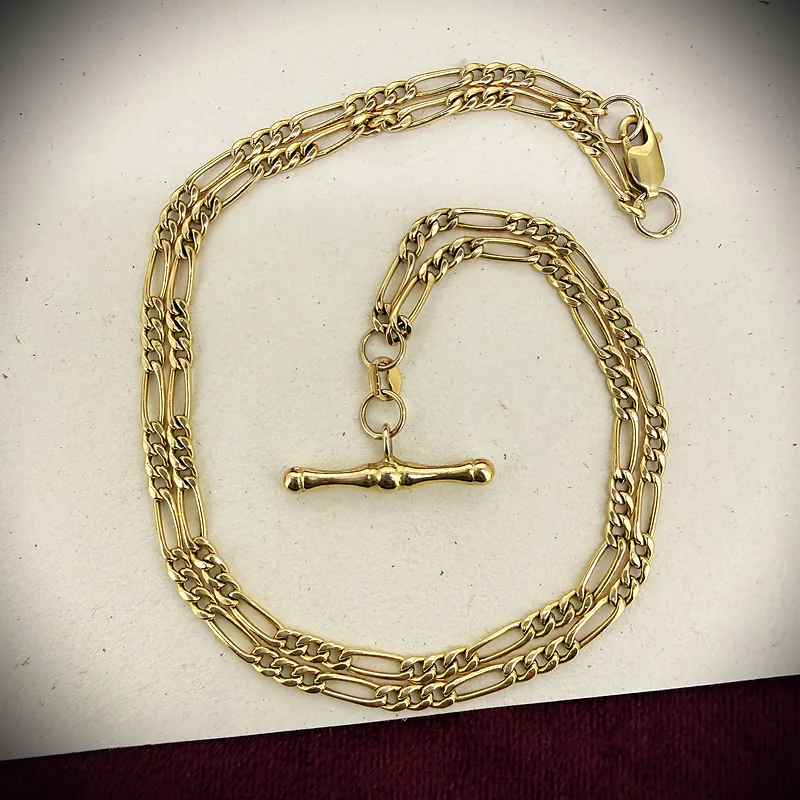 Vintage 9ct Yellow Gold Albert Style Figaro Chain, Birmingham 1995
