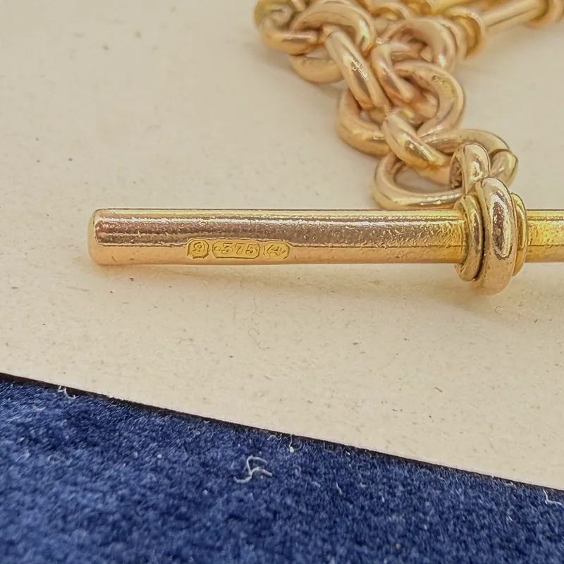 Heavy Antique 9ct Yellow Gold Rope and Bar Link Albert Chain — image 5