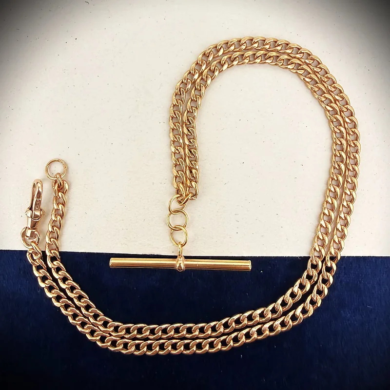 Vintage 9ct Rose Gold Lightweight Curb Link Albert Chain