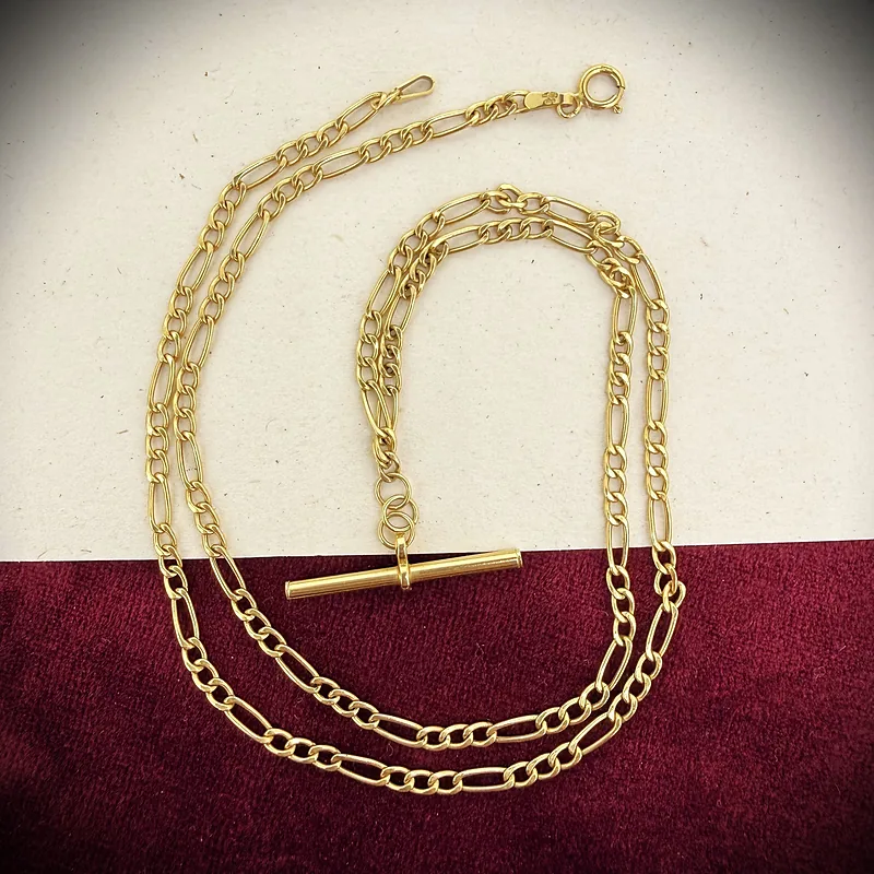 Vintage 9ct Yellow Gold Figaro Albert Style Chain