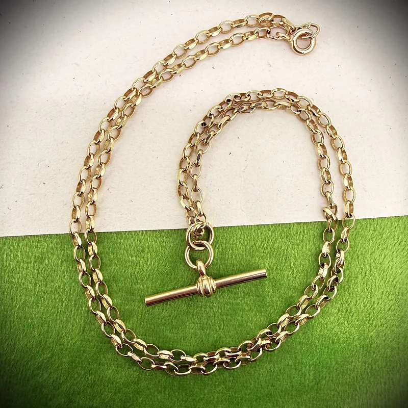 Vintage 9ct Yellow Gold Oval Belcher T-Bar Necklace