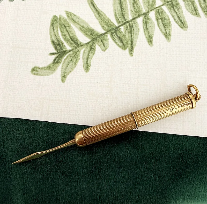 Vintage 9ct Gold Retractable Toothpick Pendant, Birmingham 1969 — image 2