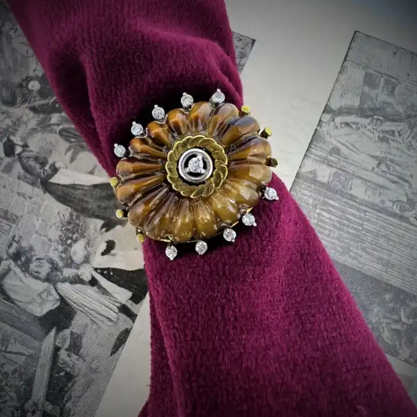 14ct Tigers Eye &amp; Diamond Dress Ring