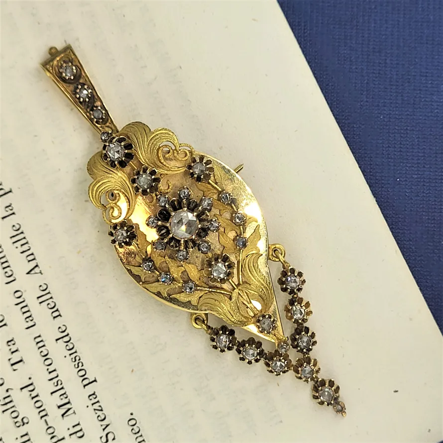 Exquisite Antique Gold &amp; Diamond Pendant/Brooch — image 4