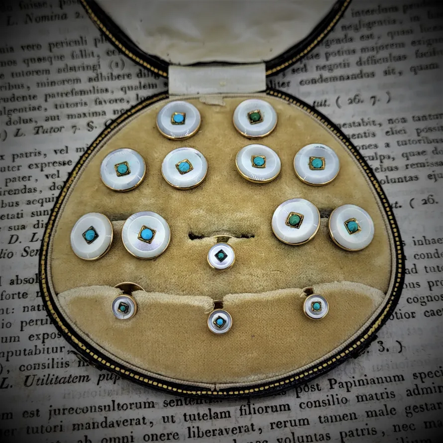 Harvey &amp; Gore Cufflink &amp; Stud Set - Onyx &amp; Turquoise