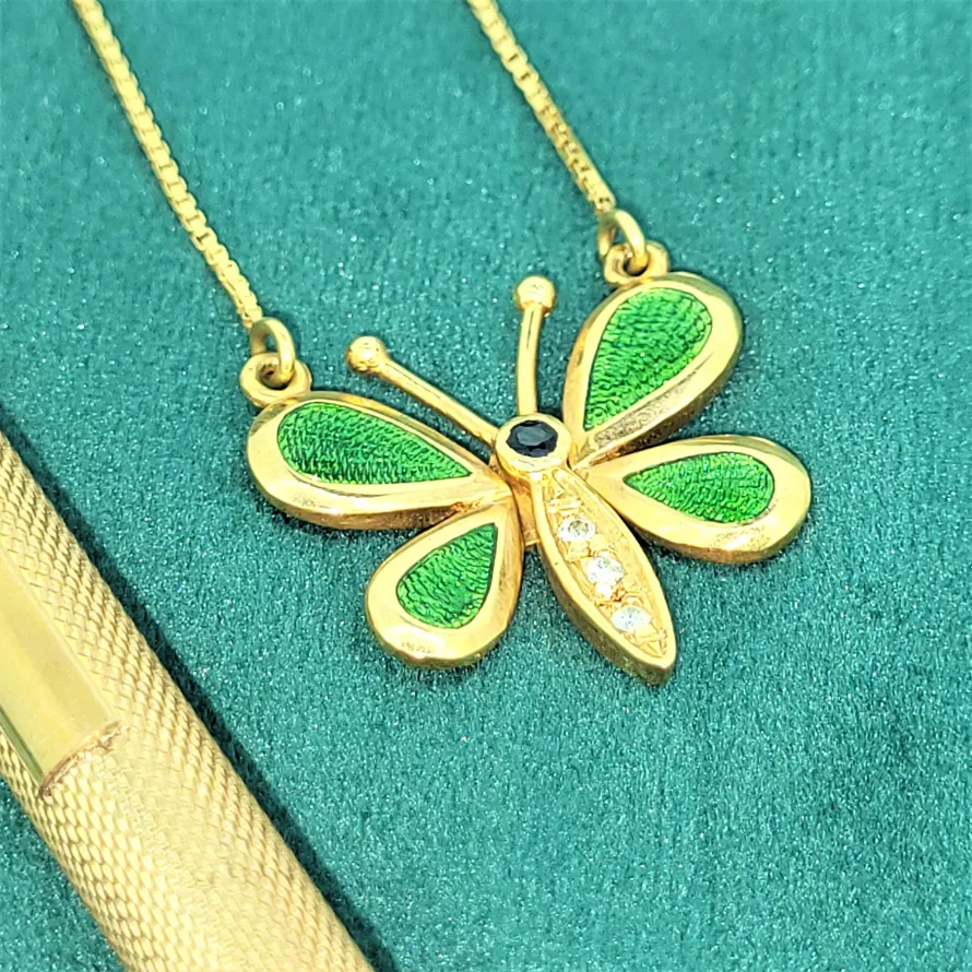 Enamel &amp; Diamond Butterfly Necklace — image 3