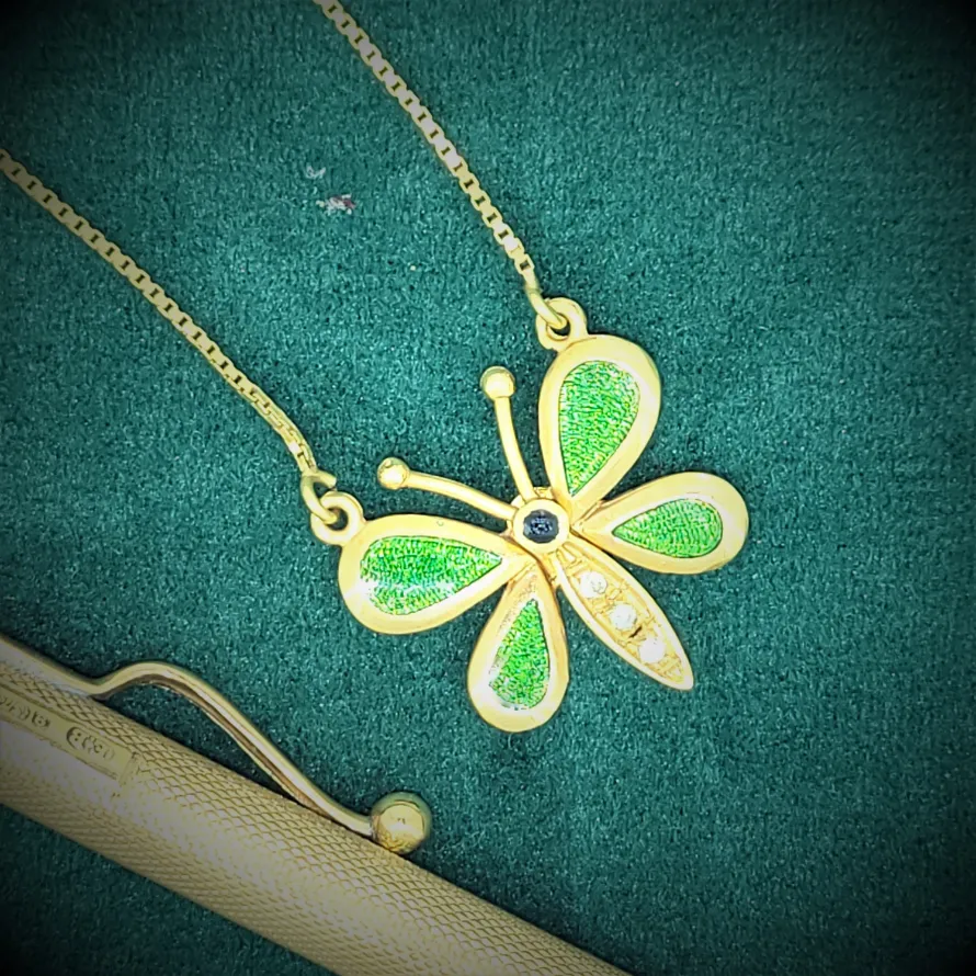 Enamel &amp; Diamond Butterfly Necklace
