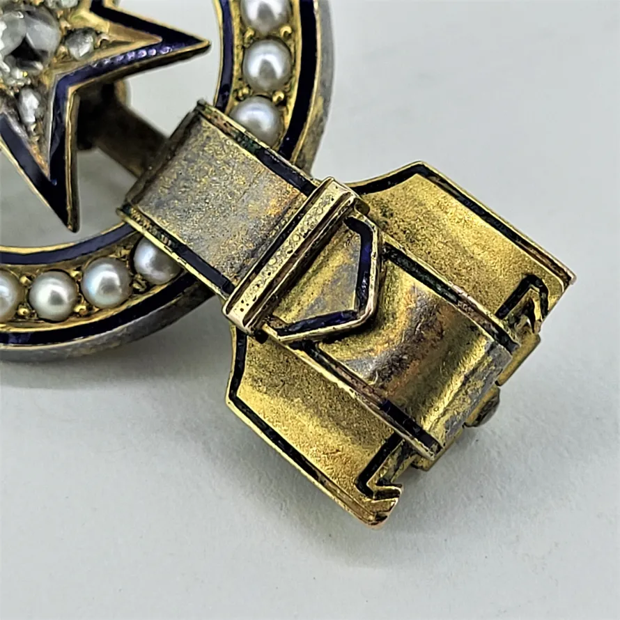 Victorian Diamond, Seed Pearl &amp; Enamel Brooch — image 4