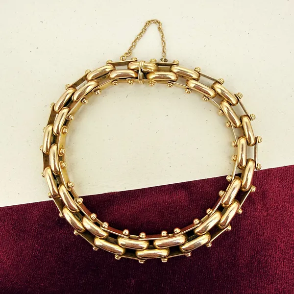 Antique 15ct Yellow Gold Articulated Bar Link Bracelet — image 2
