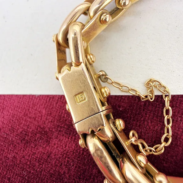 Antique 15ct Yellow Gold Articulated Bar Link Bracelet — image 8