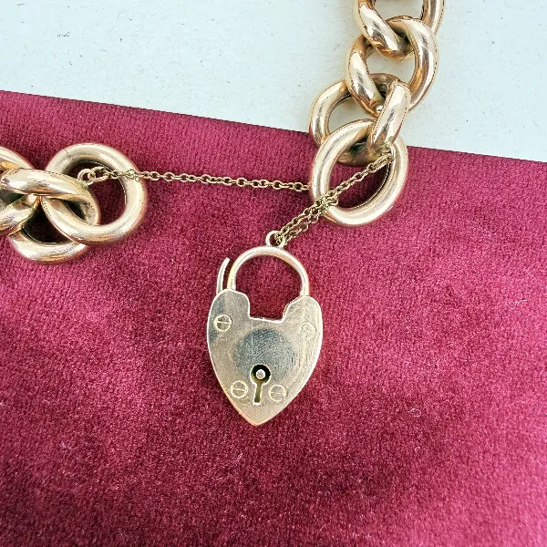 Antique 9ct Rose Gold Hollow Charm Bracelet — image 5
