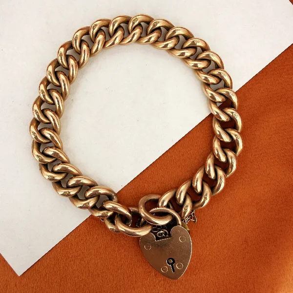 Birmingham 1909! Edwardian 9ct Rose Gold Charm Bracelet — image 2