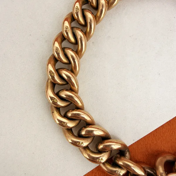 Birmingham 1909! Edwardian 9ct Rose Gold Charm Bracelet — image 7