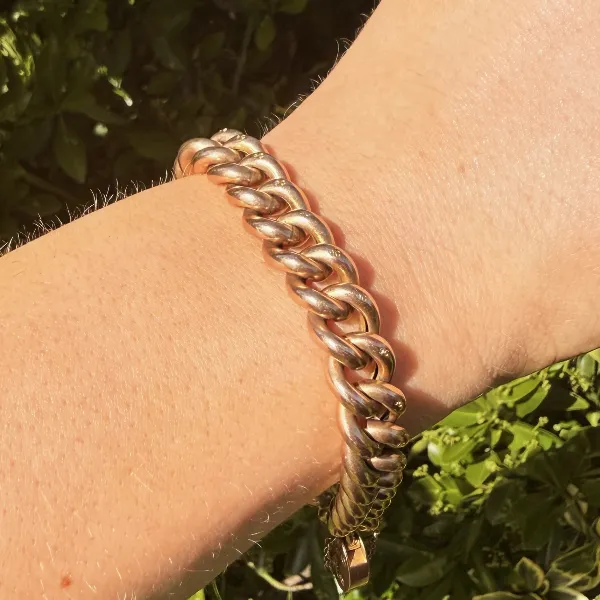 Birmingham 1909! Edwardian 9ct Rose Gold Charm Bracelet — image 9