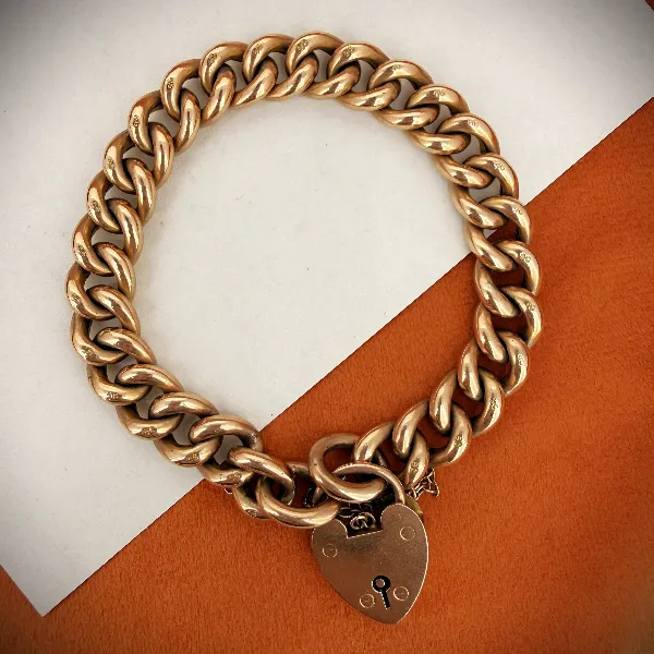Birmingham 1909! Edwardian 9ct Rose Gold Charm Bracelet