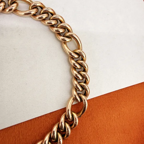 Birmingham 1992! Vintage 9ct Rose Gold Figaro Albert Bracelet with T-Bar — image 4