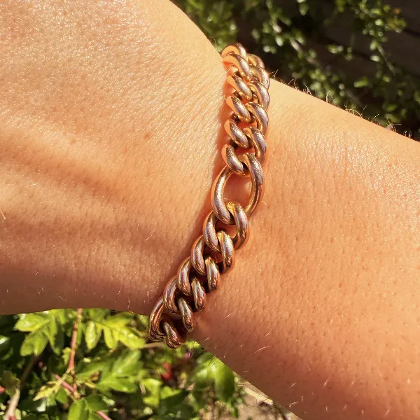 Birmingham 1992! Vintage 9ct Rose Gold Figaro Albert Bracelet with T-Bar — image 9