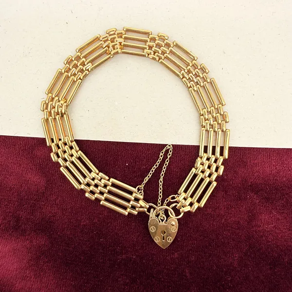 London 1990! 9ct Yellow Gold Gate Bracelet — image 2