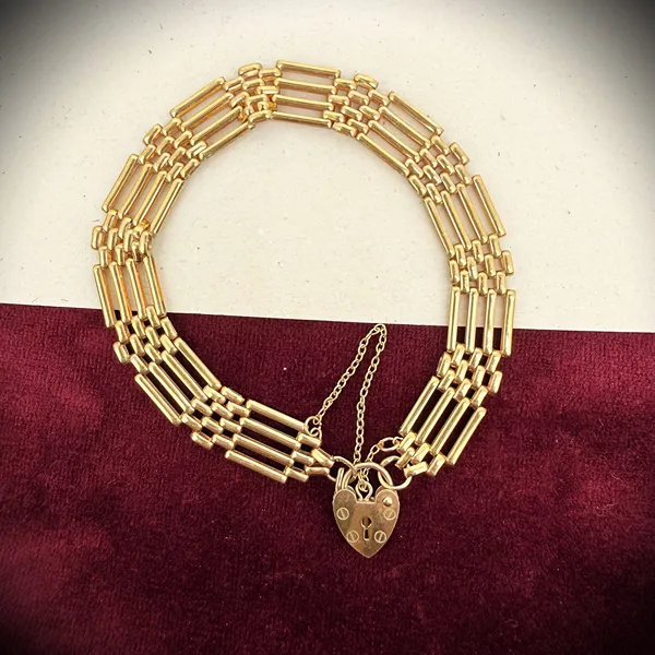 London 1990! 9ct Yellow Gold Gate Bracelet